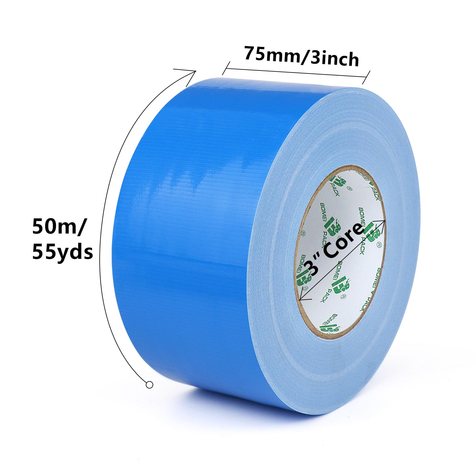 BOMEI PACK Sky Blue Duct Tape 3 inch Reinforced Ducts Fixing Tape 1 Roll 75mm x 50m Light Blue Gaffer Tape for Heavy duty Moving Sealing Bundling Strapping Decoration Craft labeling - Image 2