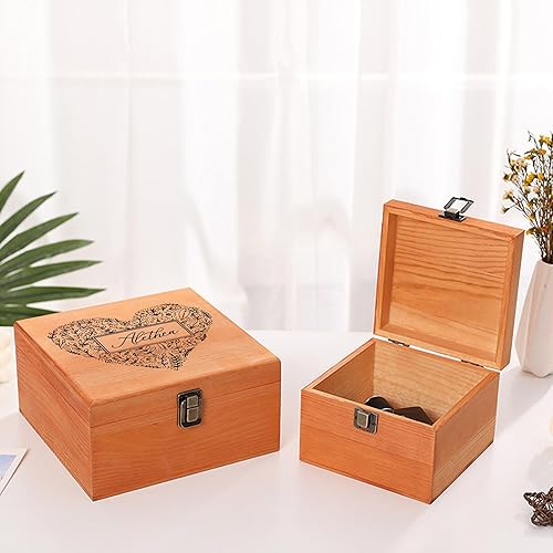 Miniatura 3 de Caja de recuerdo personalizada con nombre, caja de almacenamiento decorativa de madera con tapas, caja de regalo de Navidad para mujeres y hombres,