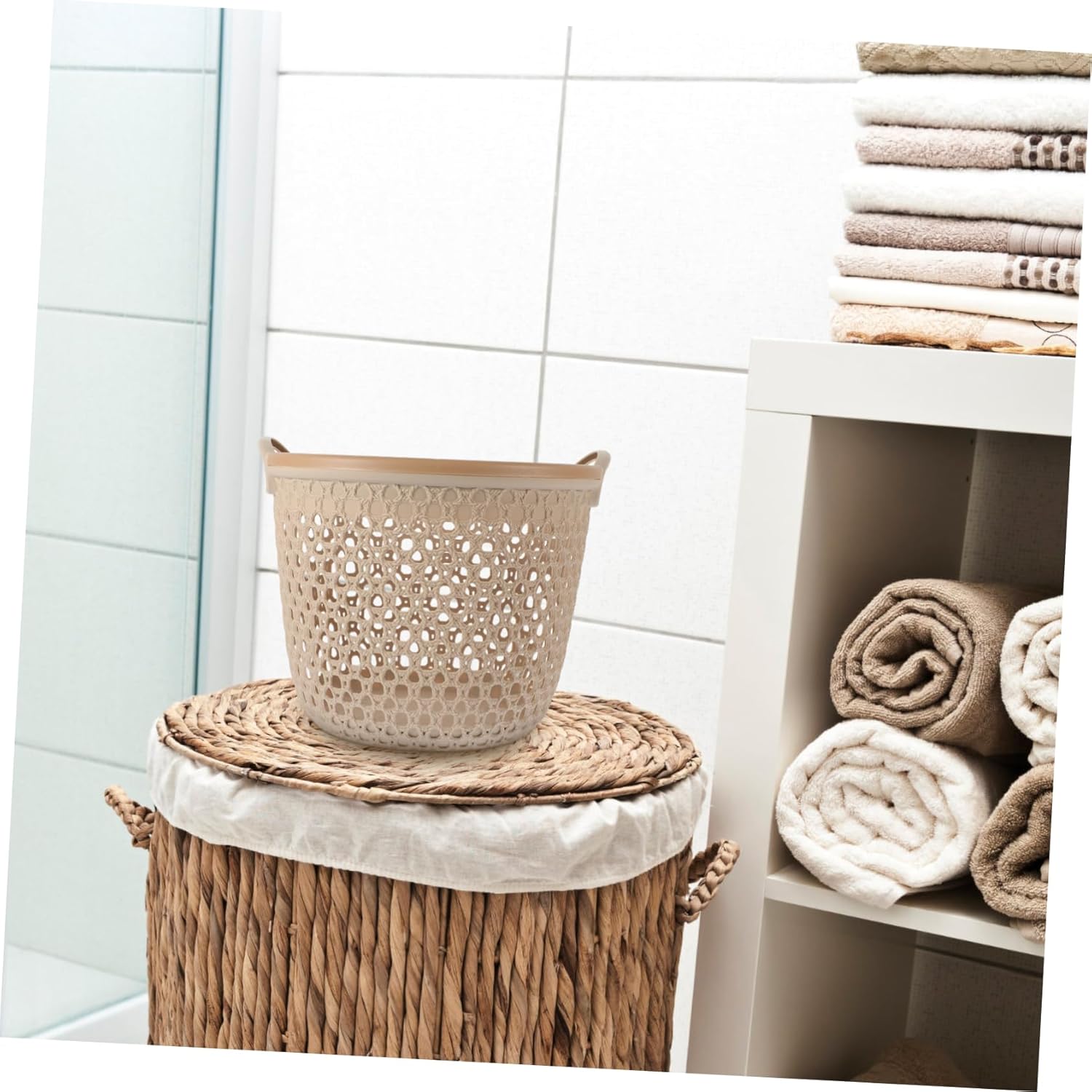 VICASKY Hollow Out Laundry Basket with Handle Reusable Clothes Hamper for Bedroom Bathroom Dorm Medium in Light Ventilated Design Keeps Clothes Dry and Scratch