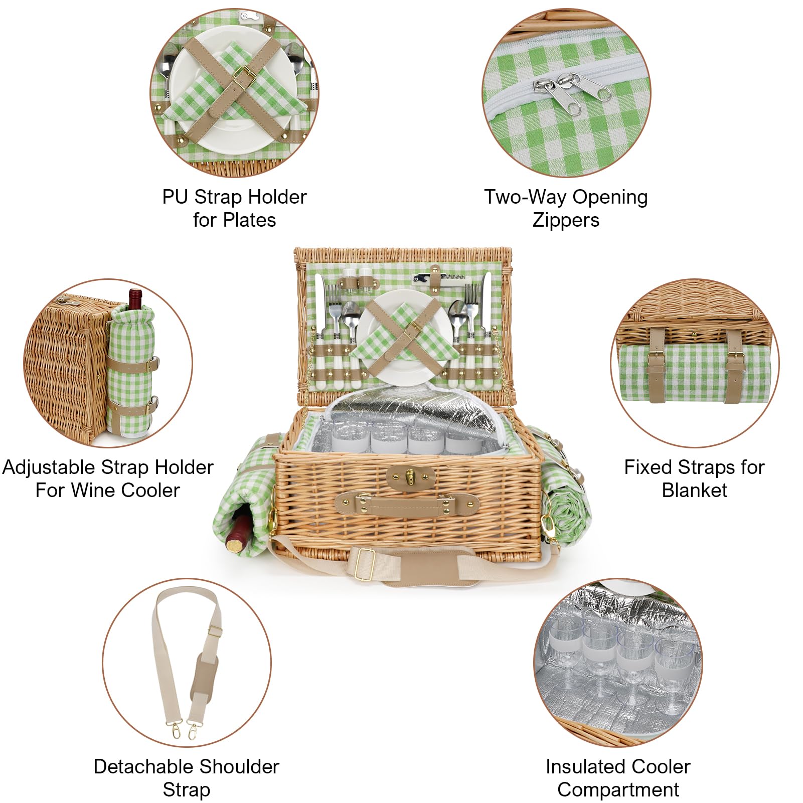 Panier Pique-nique Pour 4 Personnes Sac Pique-nique + Glacière Verre