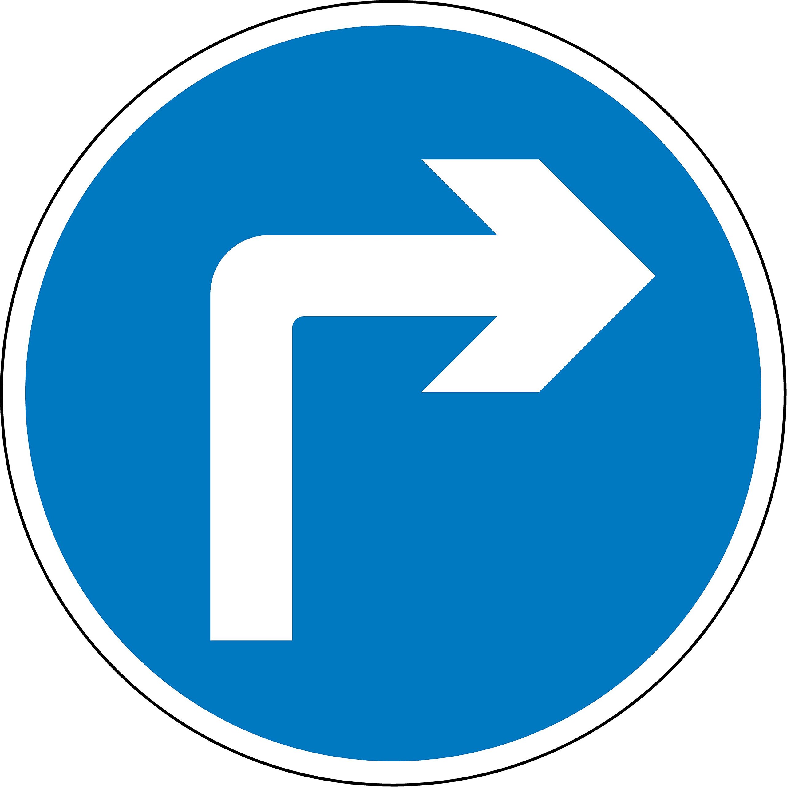 Road traffic Turn right ahead safety sign - 3mm Aluminium sign fitted with 2 strips Channel to rear for mounting on post 600mm x 600mm