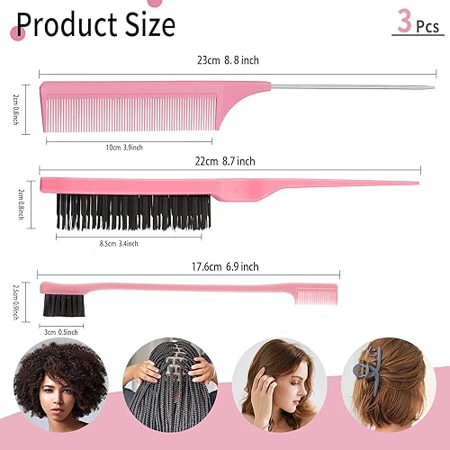 Miniatura 3 de Cepillo de pelo Slick Back, cepillo de cerdas de 3 piezas, cepillo de borde, cepillo de pelo, peine de burlas, cepillo de pelo rizado, cepillo de