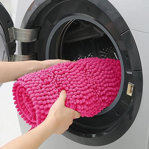 Miniatura 6 de ACCUMTEK Juego de alfombras de baño navideñas rayadas en rosa intenso 3 piezas ultra suaves, antideslizantes de chenilla, alfombra de inodoro