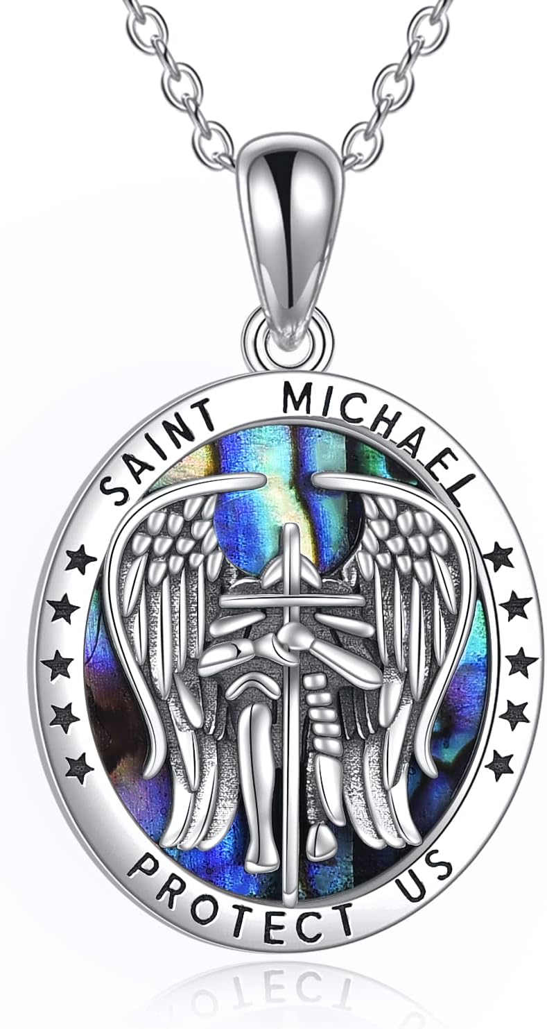 YFN Sterling Silver St Michael/St Christopher/Jesus/Virgin Mary Necklace for Men Women Catholic/Protector/Talisman Michael Archangel Medal Necklace Jewelry 18+2"