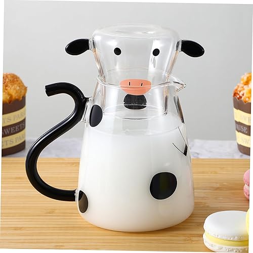 Miniatura 7 de Cabilock Jarra de vidrio jarra de vidrio con tapa linda jarra de agua de vaca con taza s para mesita de noche 18.6 fl oz s con tapa para jugo té