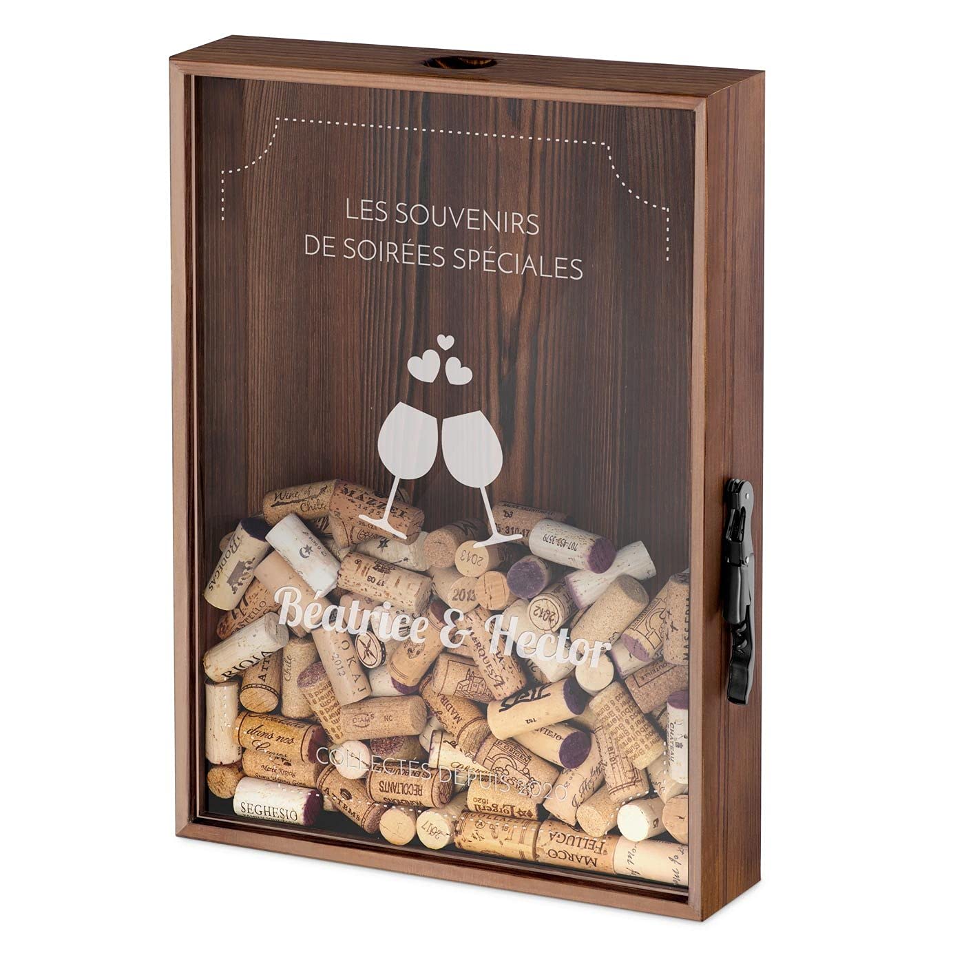 Maverton Boîte Personnalisée aux bouchons pour Couples - Coffret personnalisé pour couples mariés - Cadeau Personnalisé - Ouvre-bière inclus - Cadeau Mariage - Cadeau couple - Cadeau Noel - spéciale