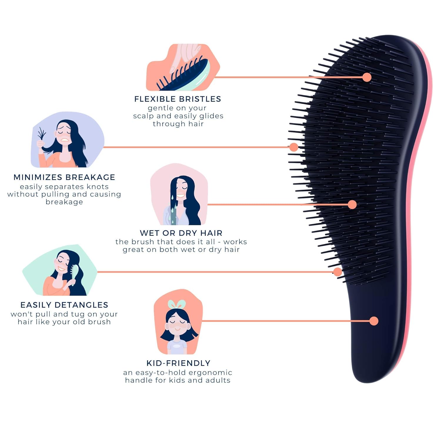 Crave Naturals Glide Thru Detangling Brush for Adults & Kids Hair - Detangler Hair Brush for Natural, Curly, Straight, Wet or Dry Hair (PINK)… : Teen Girl Gifts : Beauty & Personal Care