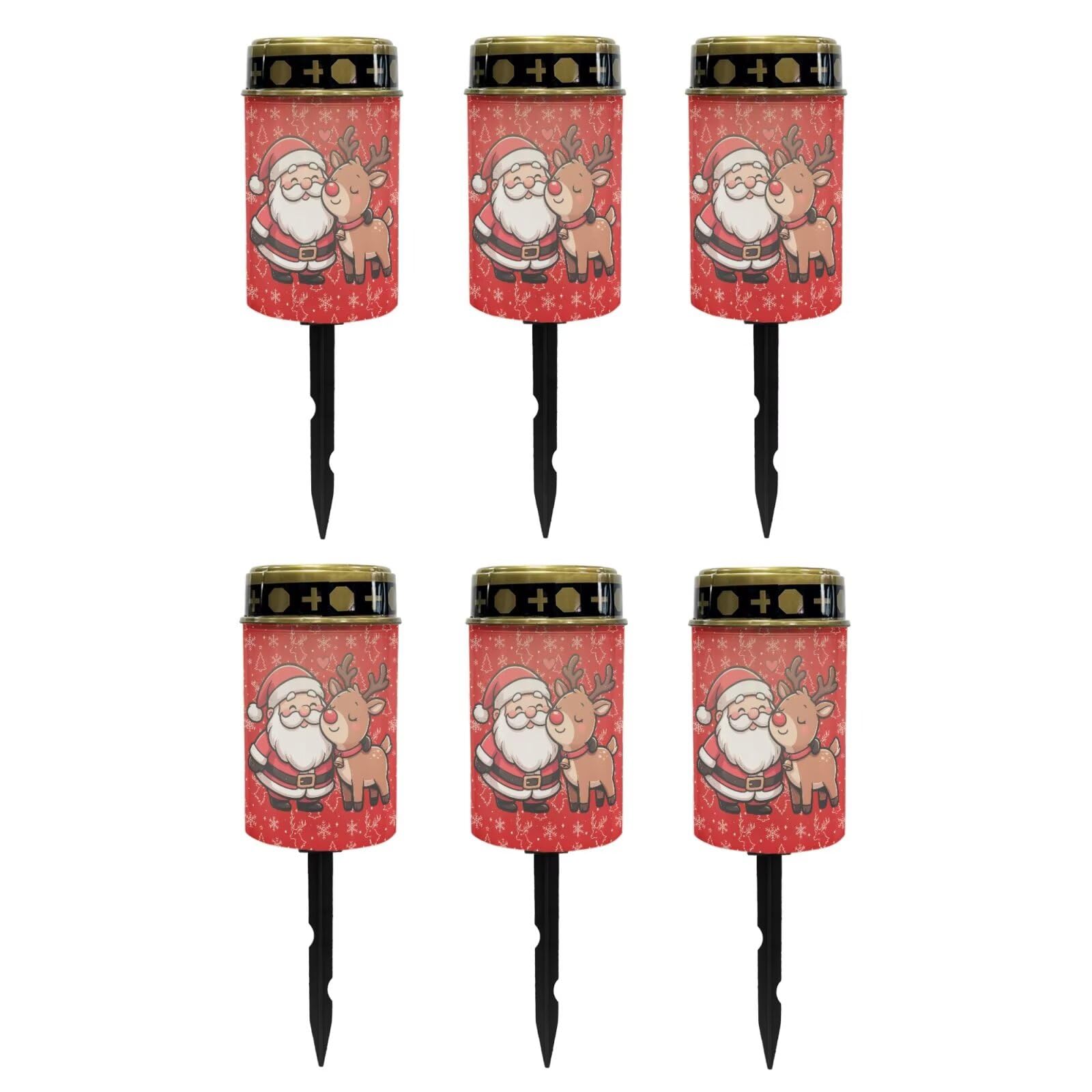 Poceacles Cemetery Candle Grave Lights Outdoor Waterproof Decoration Pathway Lights Garden Solar Candle for Christmas Holiday Decor, Cute Santa Claus Reindeer Red, 6 Pack