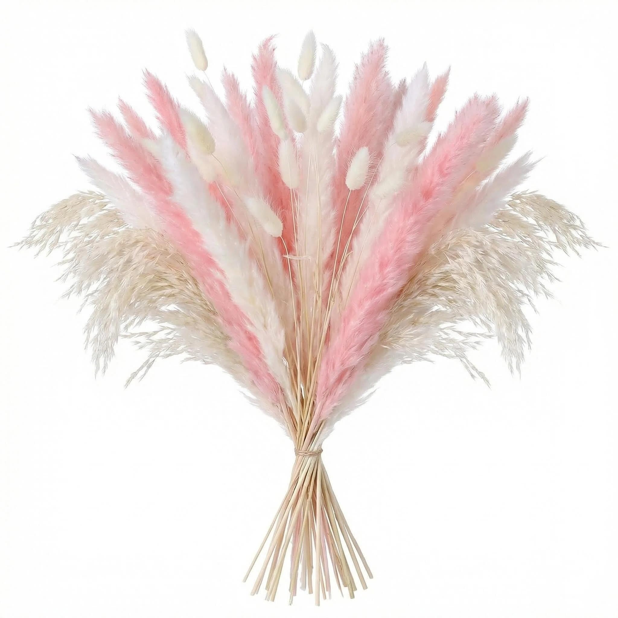 47 Pcs Natural Dried Pampas Grass Bouquet Set - Boho Home Decor Dried Flowers for Vases,DIY Floral Arrangements,Wedding & Table Decoration,4 Kinds of Dried Grasses & Flowers