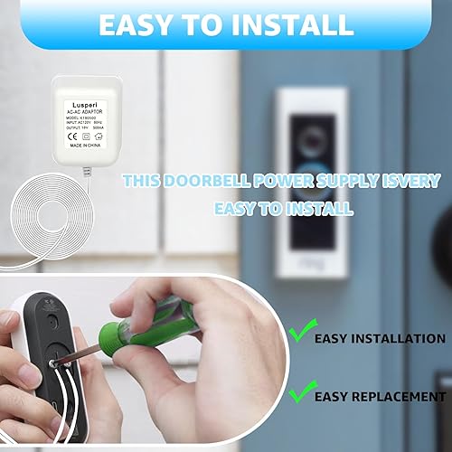 Miniatura 4 de Transformador de timbre de puerta extralargo de 26.2 pies 18V500mA compatible con timbres de video inalámbricos Ring, Nest, Eufy, Wyze, Arlo (blanco)