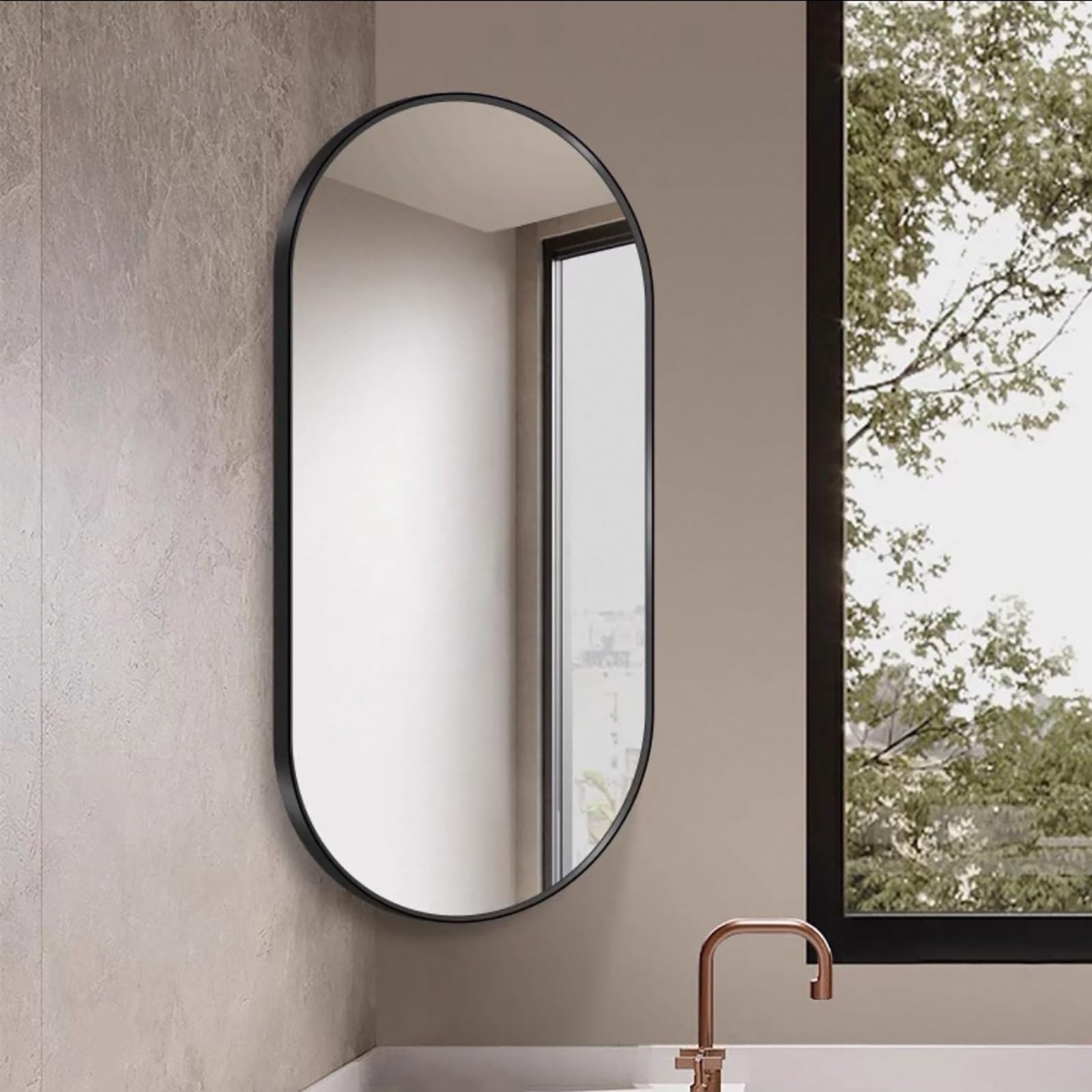 SXFSDOU Oval Bathroom Mirror with Aluminum Frame, HD Explosion-Proof Safe Glass, Adjustable Wall-Mounted Vanity for Makeup and Grooming