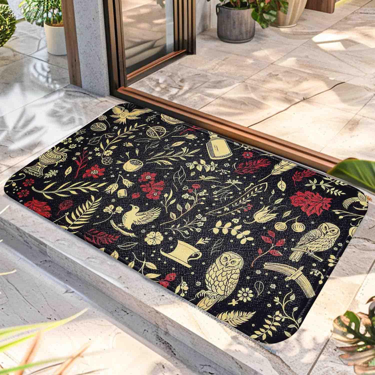 Dark Academia Floor Mat,Bath Mat Rug,Floral Gothic Decor,Bathroom Rugs,Extra Soft Absorbent Bath Rugs,Machine Washable Bath Mats for Bathroom Floor,Tub and Shower,