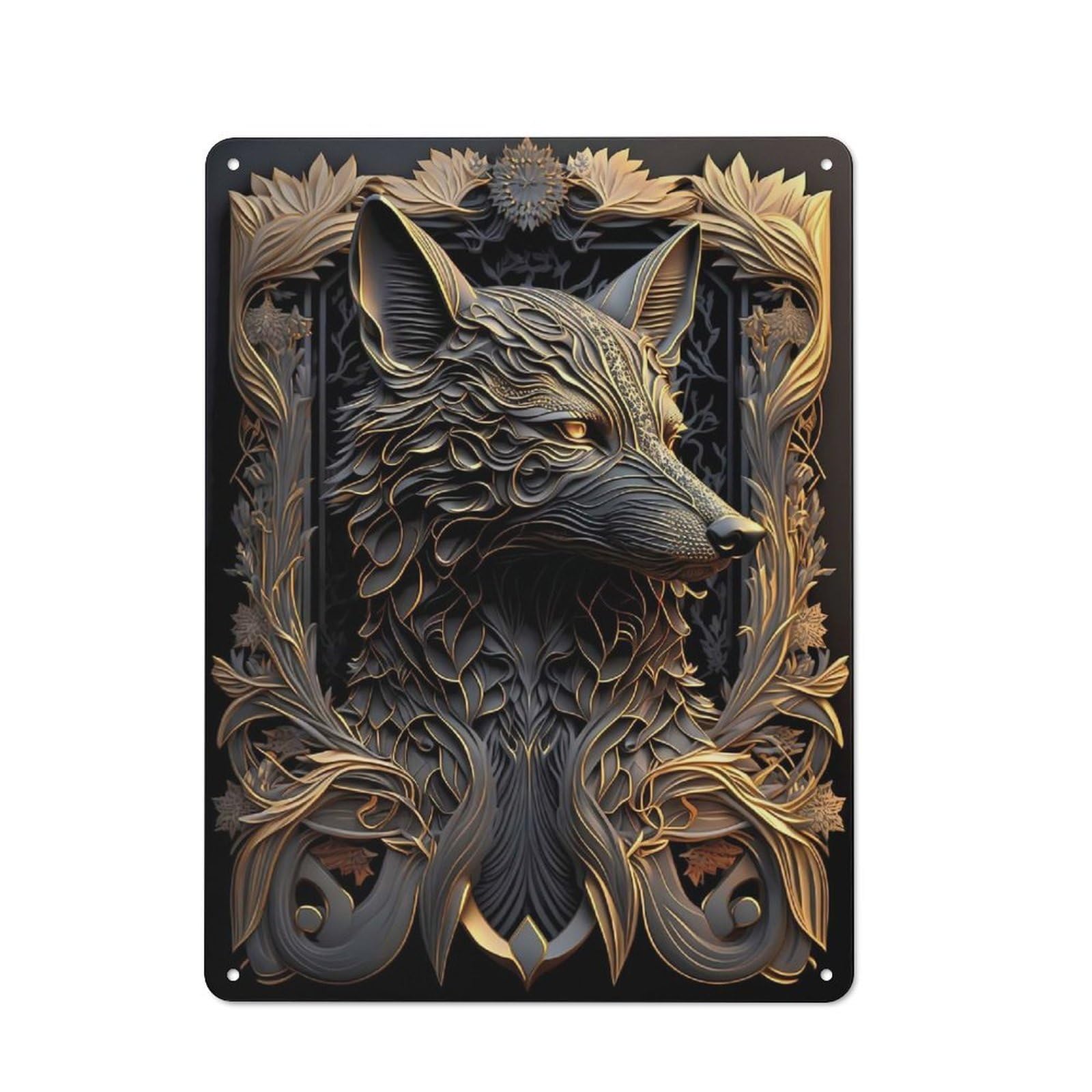 Cafe Style Decorative Metal Plaque 40x30cm Featuring Throne Of Wolf Portrait, Bistro Wall Plaque for Tea Room, Shop Wall Or Breakfast Area