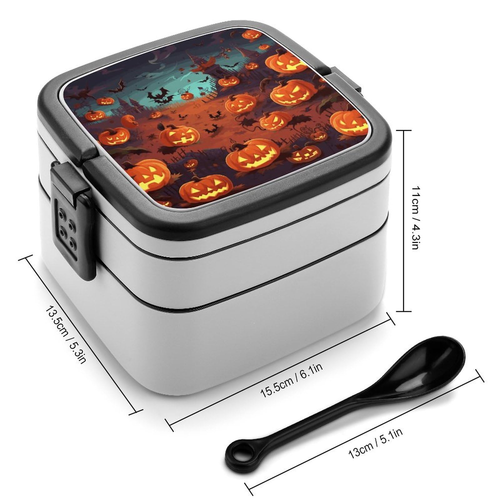 GFLFMXZW Halloween Bento Box Adult Lunch Box All-in-One Lunch Containers with Removable Compartments Double Layer Bento Lunch Box with Spoon And Handle Stackable Lunchbox
