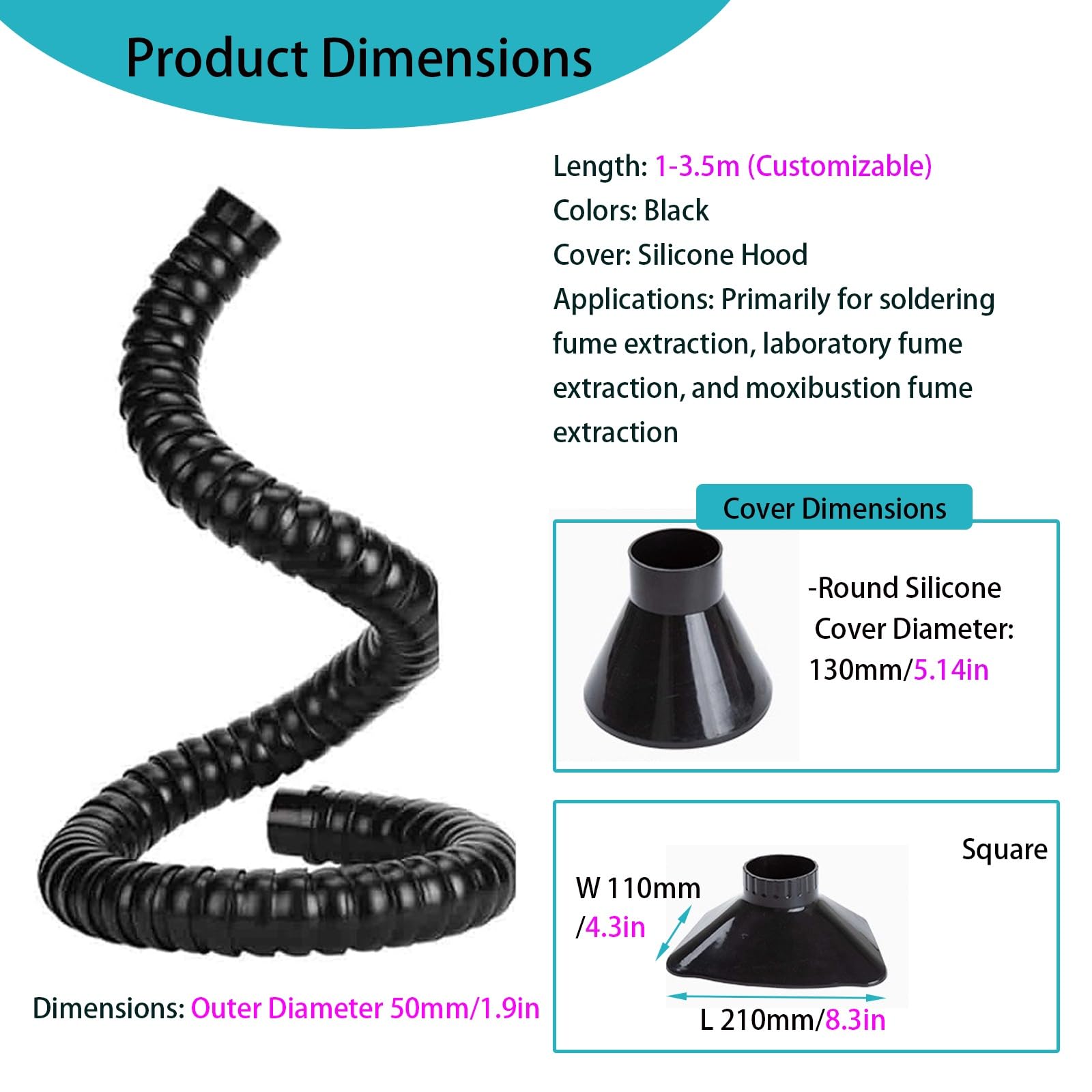 Manguera extractora de humos flexible para eliminar aire, humo y polvo con brazo ajustable