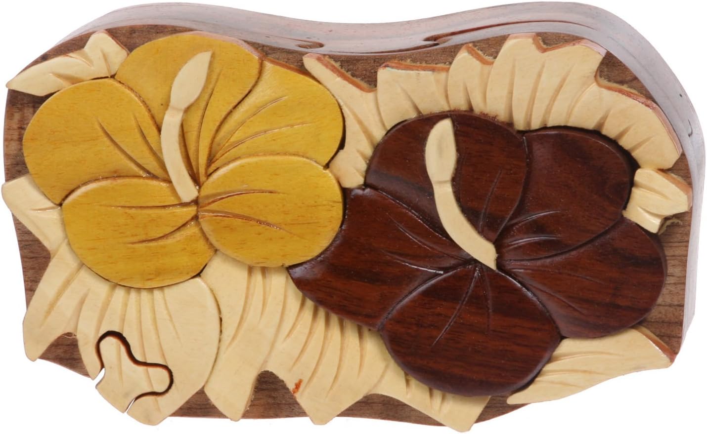Handcrafted Wooden Flower Shape Secret Jewelry Puzzle Box