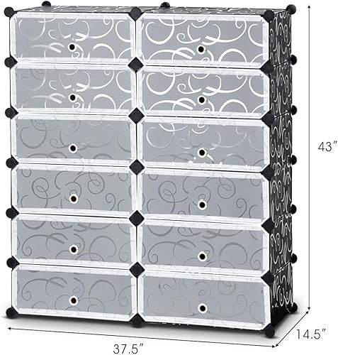 Miniatura 3 de Tangkula - Zapatero de 12 cubos gabinete de almacenamiento de cubos de bricolaje gabinete modular de plástico con puertas sistema de almacenamiento