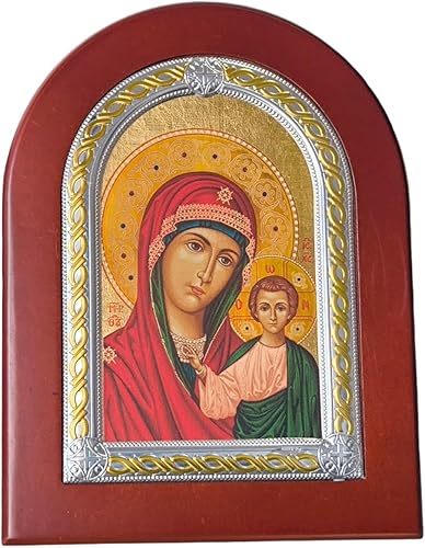 Icono María de Kazán Nuestra Señora Virgen Nikolaos Plata 950 CERTIFICADO Cristiano Hecho a Mano Placa Colgante De Pie Ortodoxo Religioso en caja
