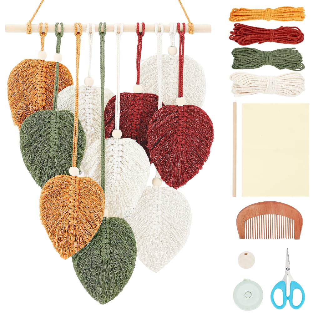 FREEBLOSS DIY Macrame Leaves Wall Hanging Kit Beginners Macrame Kit Autumn Leaf Woven Tapestry Feather Wall Hanging DIY Macrame Kit for Beginners Adults Birthday Gift