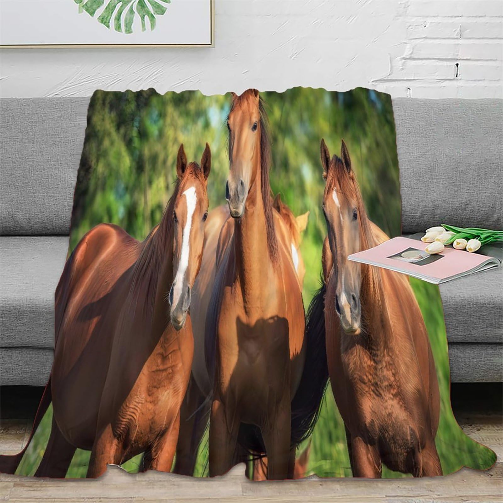 stampa 3D in field coperta da viaggio microfibra biancheria da letto compatta coperta da viaggio morbida per giovani in vacanza Natural wildlife 70×80inch(180x200cm)