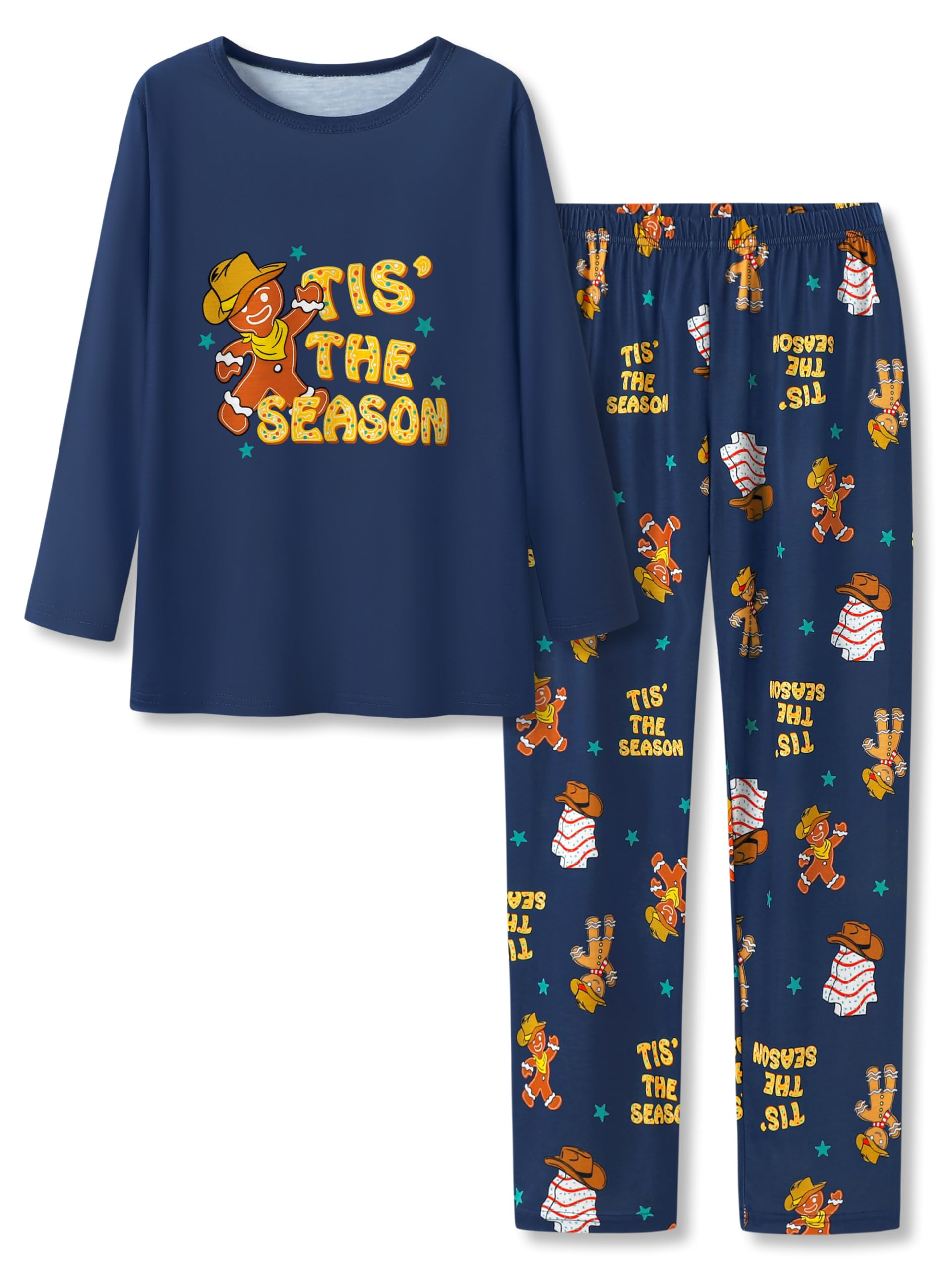 Topgal Boys Girls Pajamas Long Sleeve Sleepwear Trendy Navy Face Tie Dye Checkered 2-Piece PJs Set Comfy Big Kid Size 6-18