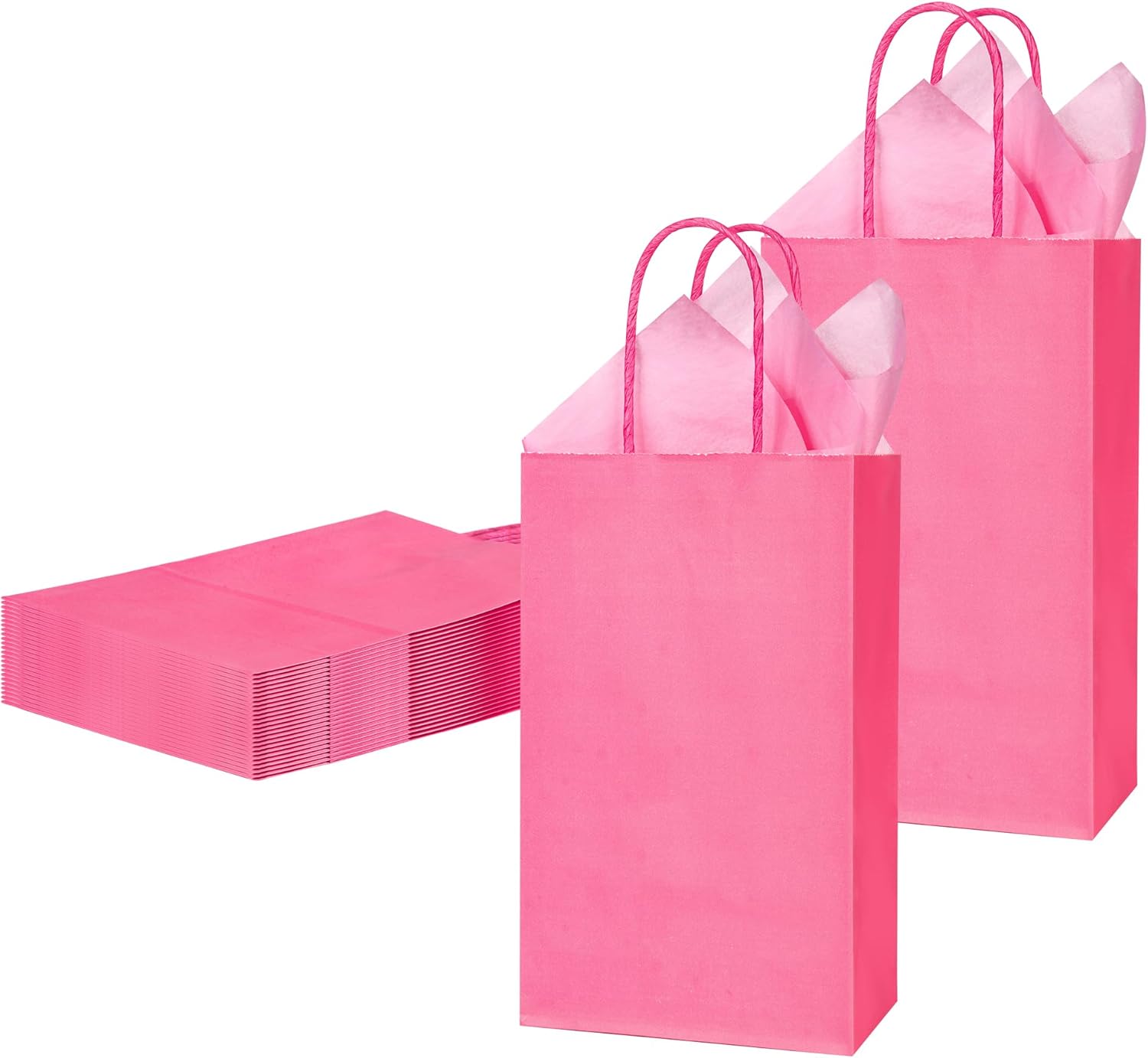 DjinnGlory 24 Pack Small Hot Pink Paper Gift Bags with Handles 9x5.5x3.15 Inch and 24 Tissue Paper for Business Birthday Wedding Bridal Shower Mother's Day New Moms Birthday Party Supplies - Image 7