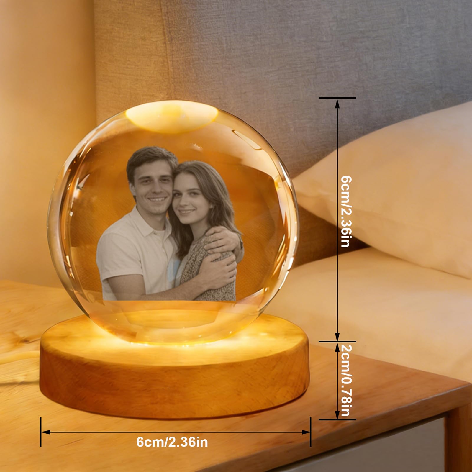 Personalizada Bola de Cristal Grabada con Foto, Regalo Conmemorativo para Amantes Familia Amigos Perros Redonda