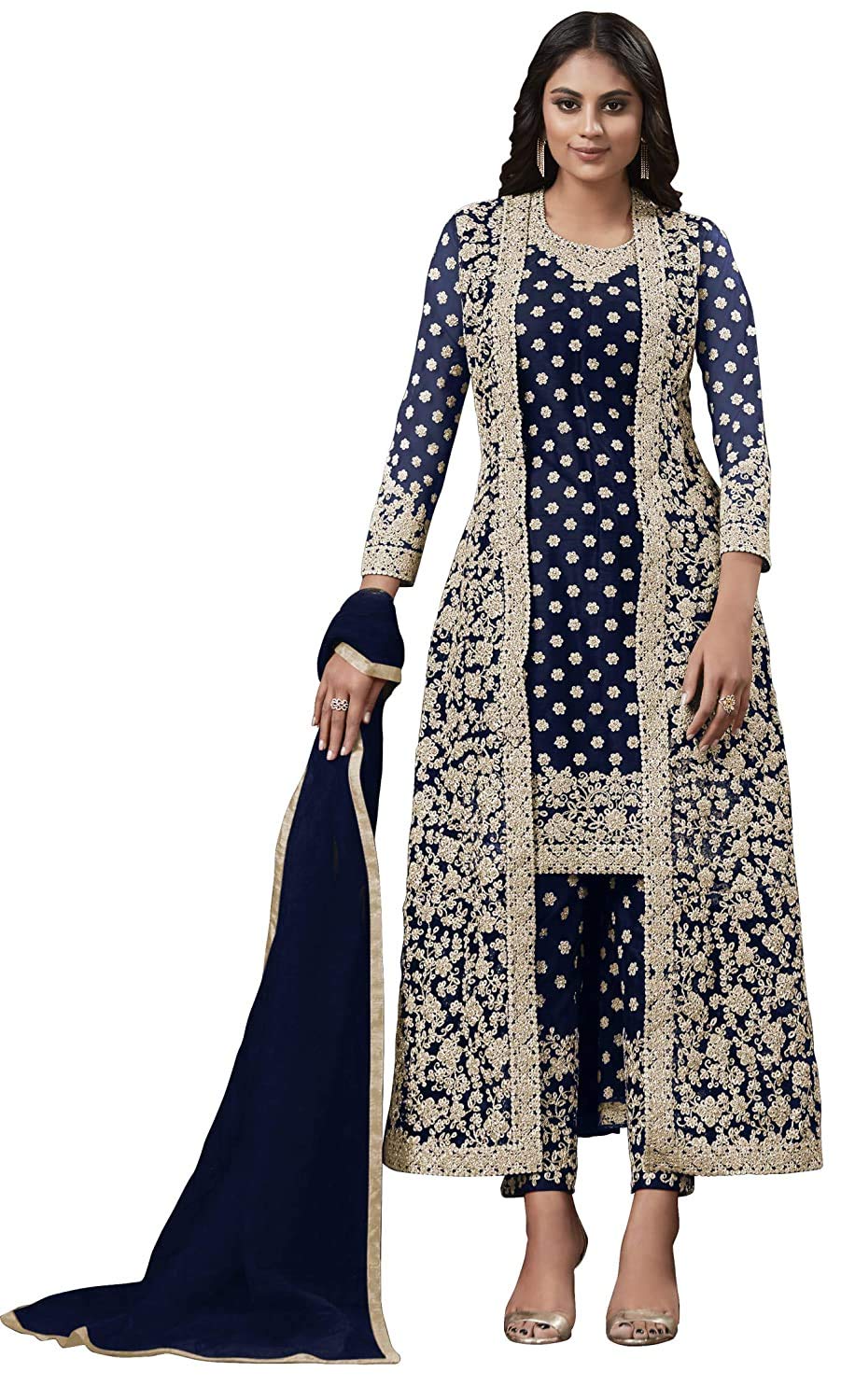 Indian Designer Shalwar Kameez Shrug Suits Pakistani Embroidered Worked Trouser Pant Suits