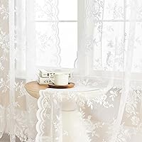 Vista 2 de 2 paneles de cortinas traslúcidas de encaje de 96 pulgadas de largo, cortinas florales victorianas blancas para sala de estar, dormitorio, bolsillo