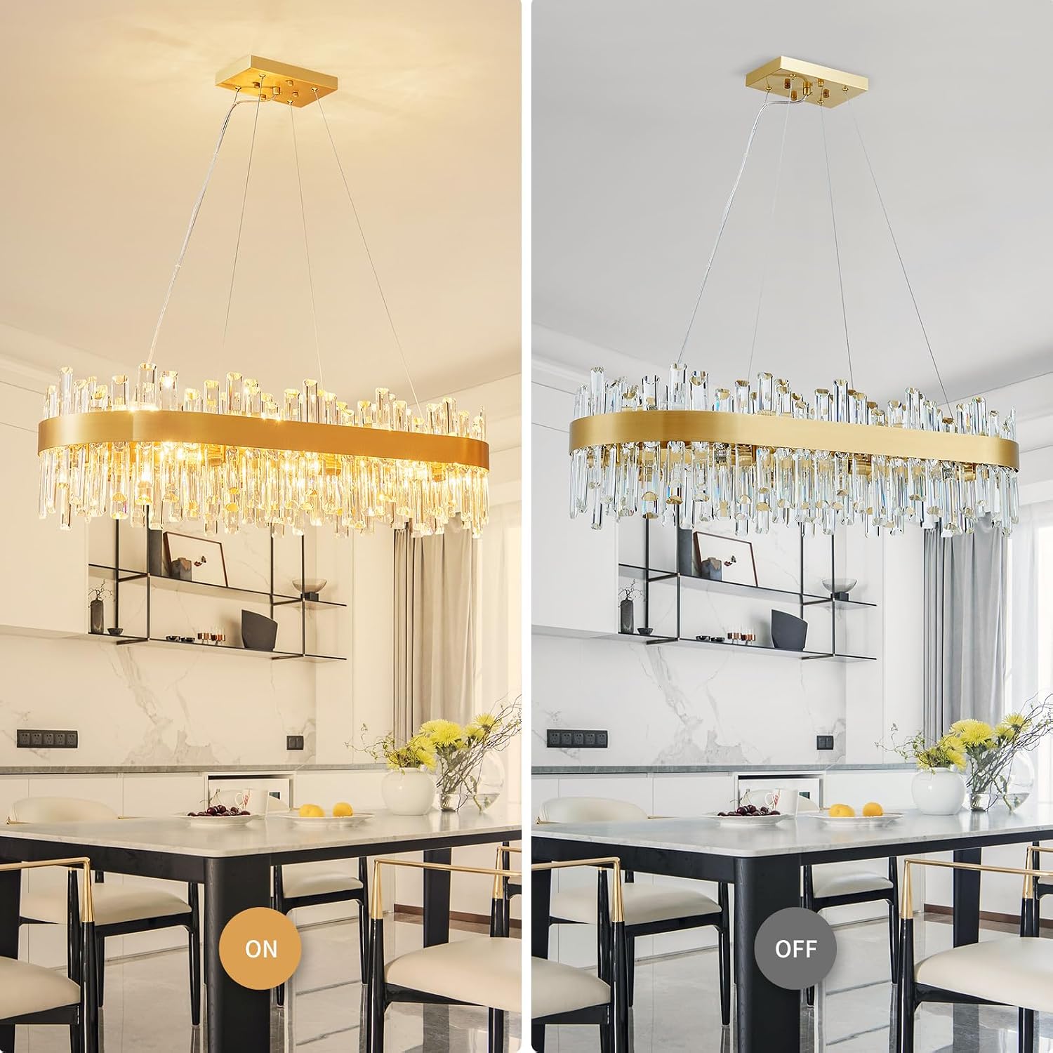 WUZUPS 16-Light Crystal Oval Oval Chandelier Pendant Ceiling Light Modern Lighting Fixture Dangling Rod Design for Bedroom Hallway Bar Kitchen Bathroom, H 9.6" L 35.4" W15.1, E12 Base, Gold