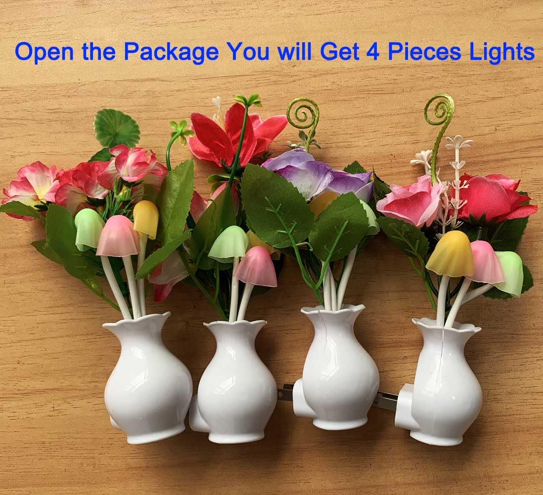 4 luces LED de noche enchufables con sensor de atardecer a amanecer, 7 cambios de color, lámparas de pared enchufables para niños adultos, dormitorio, baño, cocina, pasillo, escaleras (4 piezas 4