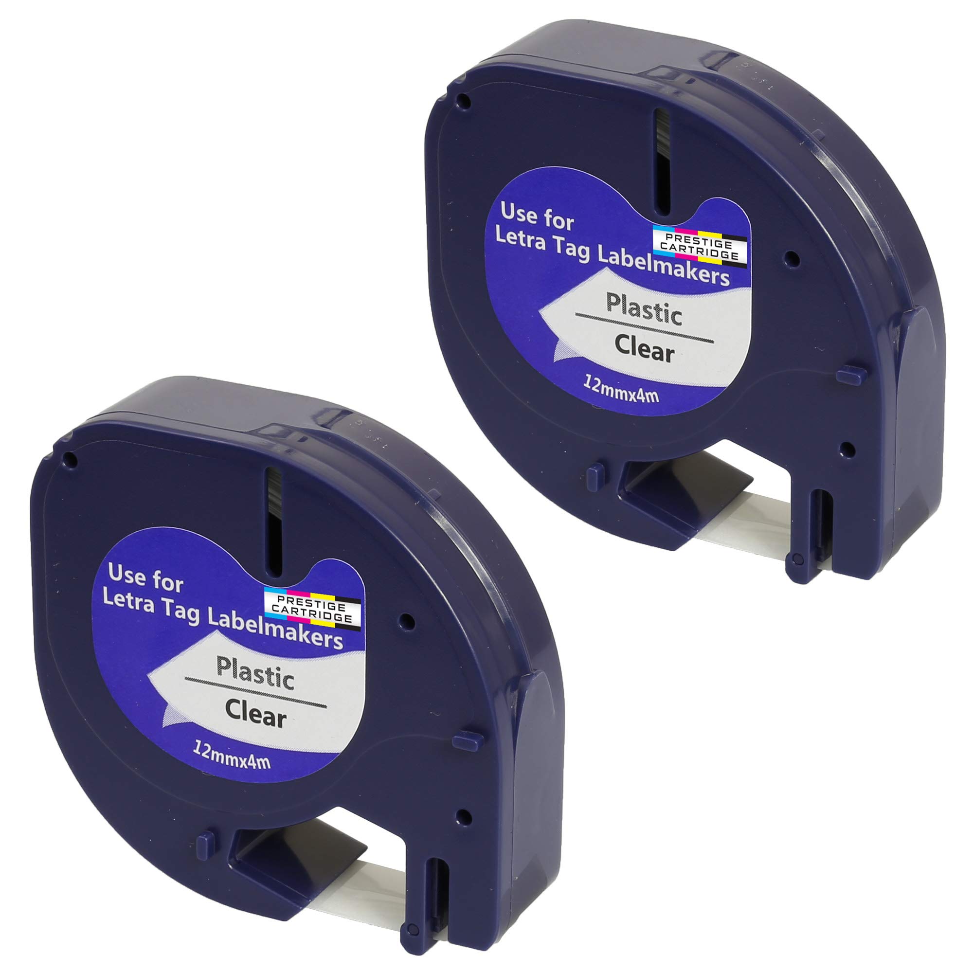 Prestige Cartridge 2 x Compatible Plastic Tapes 12267 S0721530 S0721550 Black on Transparent (12mm x 4m) Replacement for LetraTag LT110T, LT100H, LT100T, QX50, XR Label Makers โ image 1