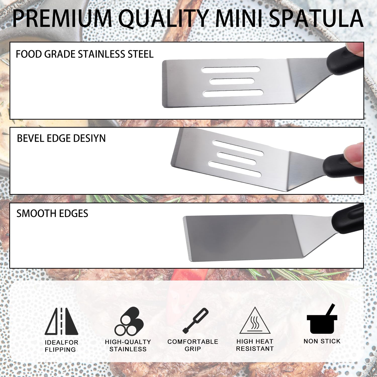 2pcs Metal Spatula for Kitchen, 2 Types Small Pie Serving Shovel Tool with Heat Resistant Handle Mini Stainless Steel Flipping Spatula Turning Scraper Spatula for Cooking Cookie Desserts Eggs BBQ - Image 4