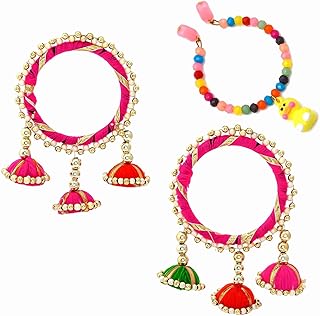 ra-rock Jaipuri Latkan Bracelet Lumba Chuda Pair Set With One Girls Rakhi (Below 12 Year Girls) For Brother And Sister-picture-18