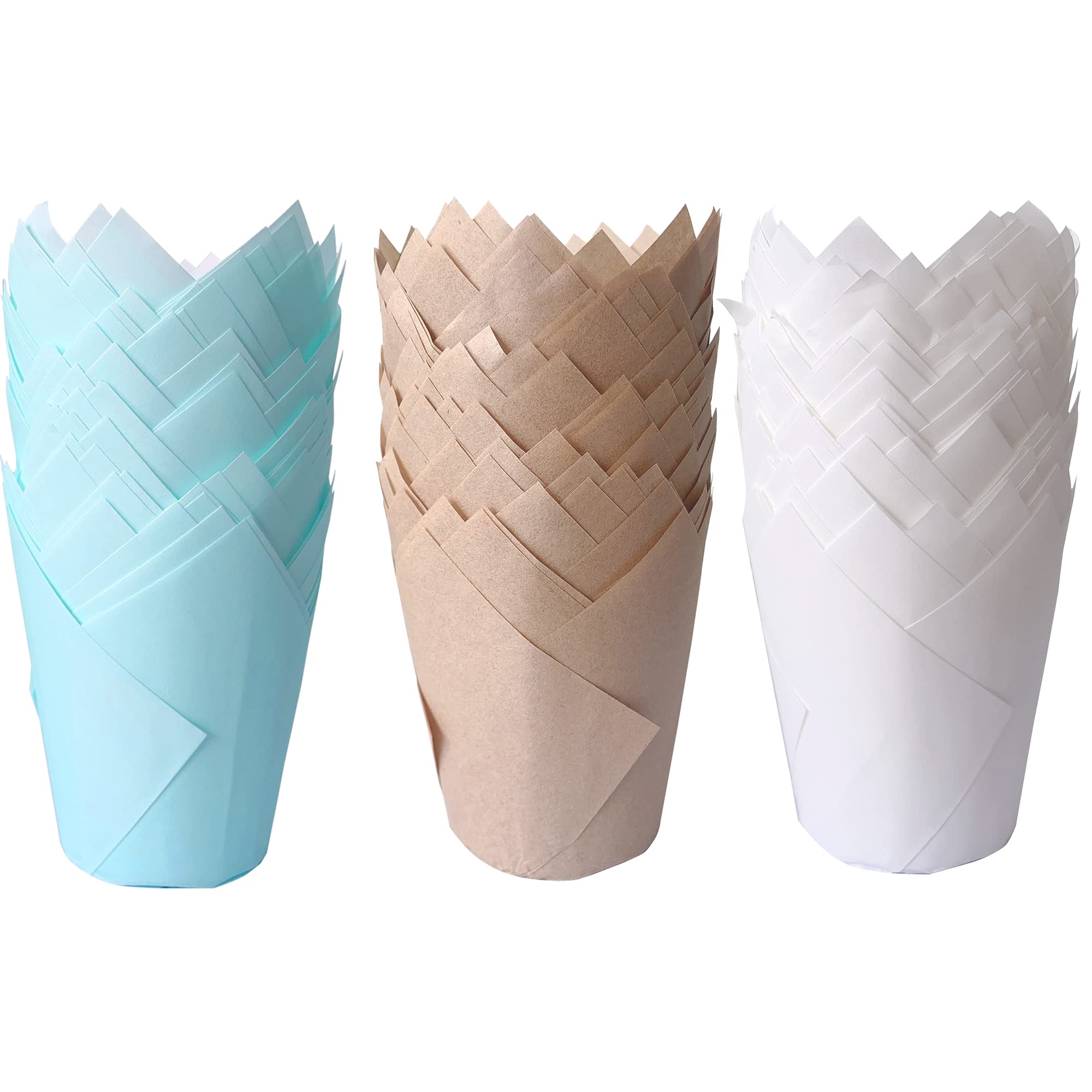 Photo 1 of 150PCS Tulip Cupcake Liners,Natural Baking Cups Muffin Cupcake Grease-Proof Wrappers for Wedding, Birthday Party,Christmas(Blue,Natural,White)