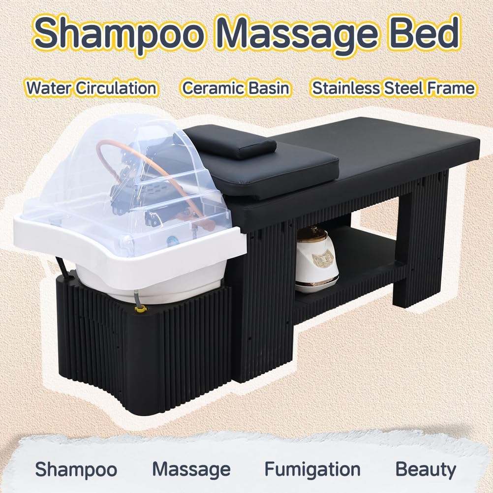 Head Spa Bed, Massage Shampoo Bed, Japanese Head Spa Equipment, Professional Massage Table, Thai Beauty Table with Fumigation & Water Circulation, for Salons, Beauty,Plastic Frame