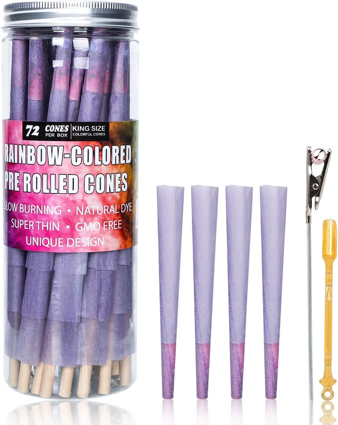 Purple Cones Rolling Papers King Size, 72 Pack Pre Rolled