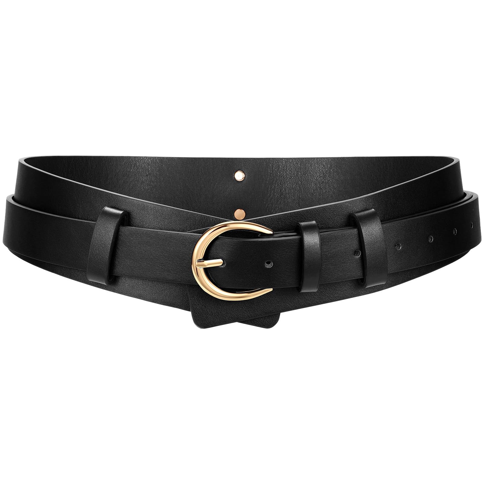 SANSTHS Belt for Women 2-in-1 Waistband for Dress Coats Pants Women Wide Leather Belt with Fashion Buckle