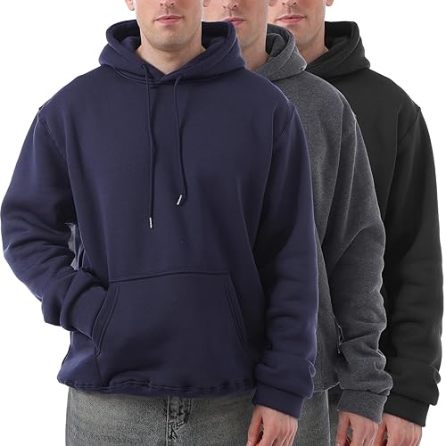 Taiyin 3 Pack Men's Lightweight Fleece Pullover Hoodie Long Sleeve