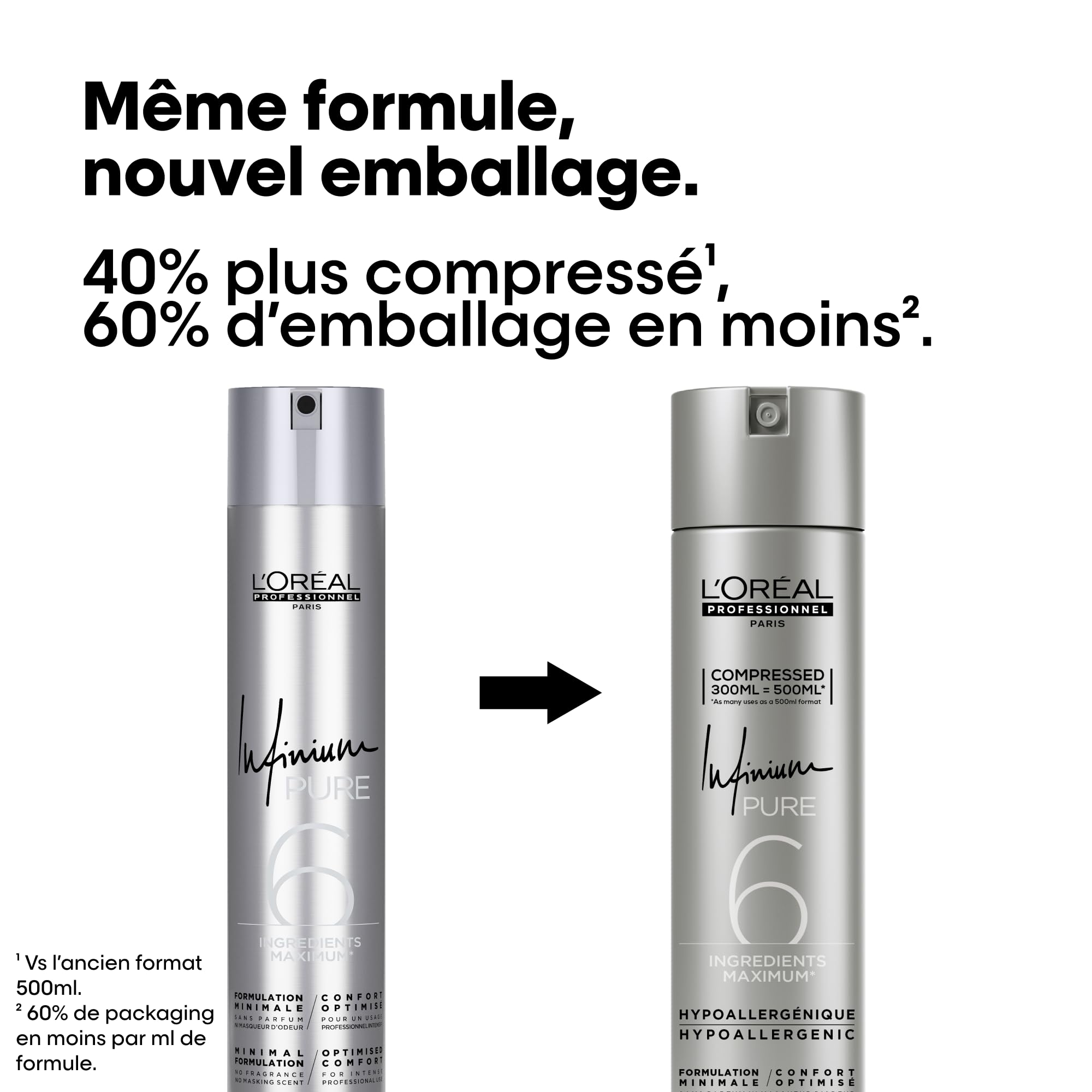 L'OREAL PROFESSIONNEL - Laque Infinium Pure - Tenue Longue Durée - Formule Légère 6 Ingrédients, Sans Parfum & Hypoallergénique - Toucher Naturel & Cheveux Brillants - 300 ml