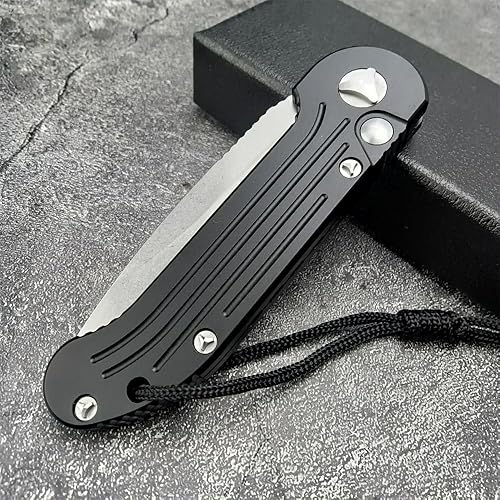 Miniatura 5 de HUAAO Cuchillo de bolsillo de apertura asistida de 8 pulgadas, cuchillo plegable con bloqueo de botón, hoja lavada a la piedra, asas de aluminio de