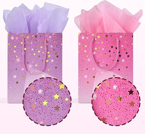 Miniatura 3 de JMANNI Bolsas de regalo medianas, 2 bolsas de regalo de papel con papel de seda y tarjetas, bolsas de regalo con asas para mujeres y niñas, dama de