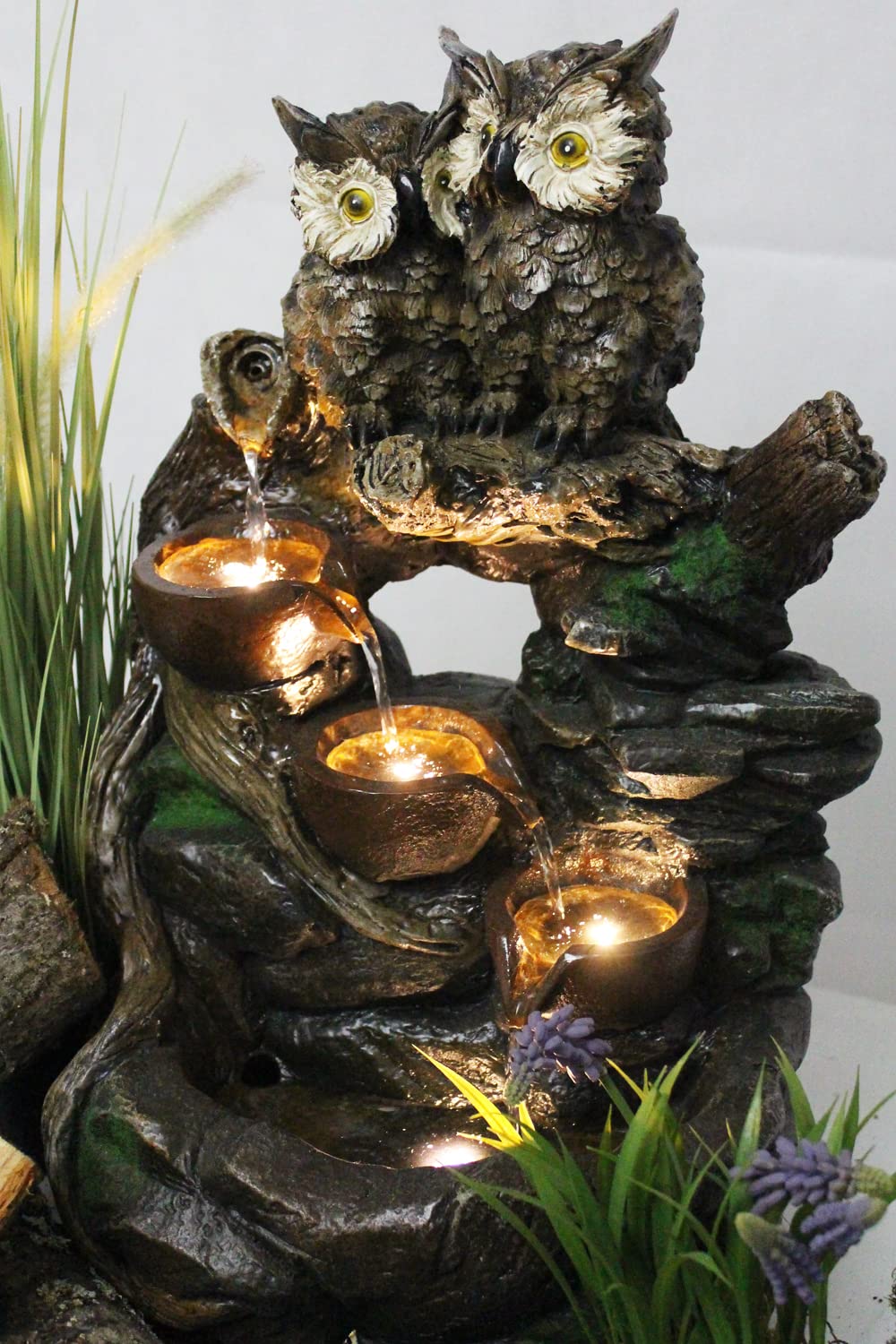Gartenbrunnen Eule mit LED-Beleuchtung Springbrunnen Terrassenbrunnen