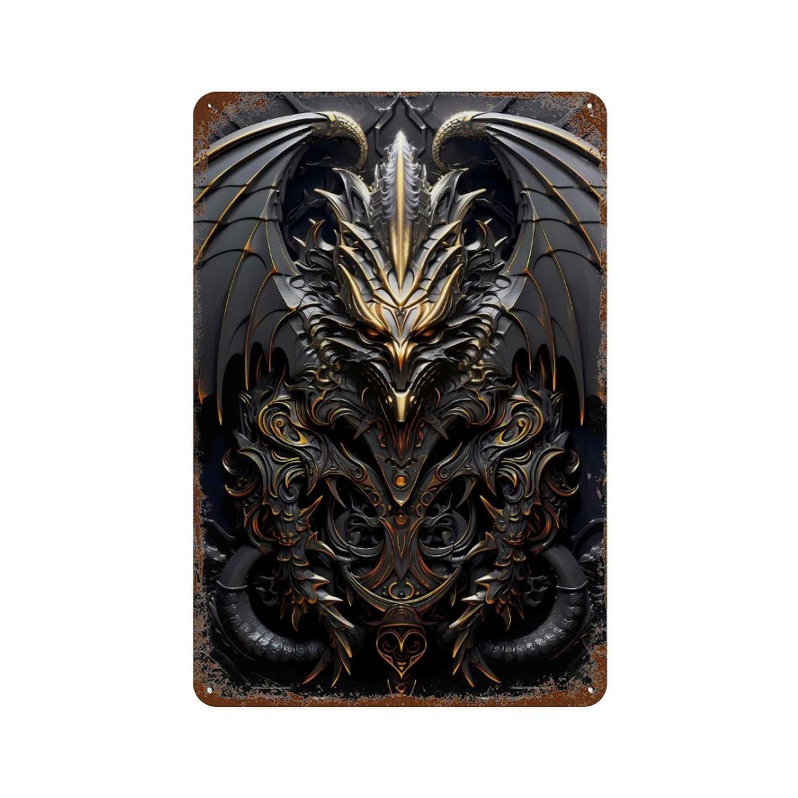 Garage Style Dragon Monster Lord Art Aged Metal Wall Plaque 11.8"x7.9", Novelty Wall Decor for Bar And Workshop
