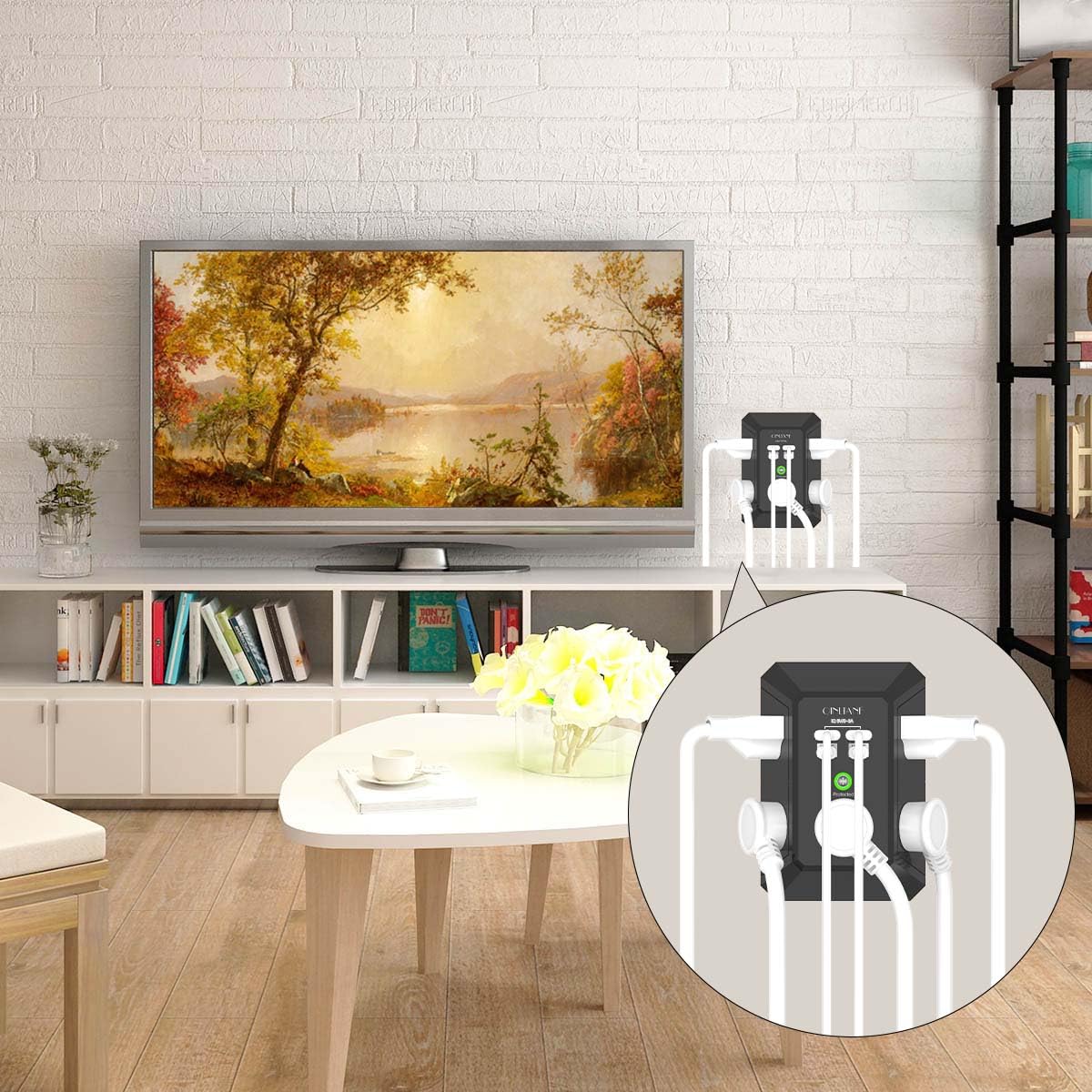 USB Wall Charger, Surge Protector, QINLIANF 5 Outlet Extender with 4 USB Charging Ports(2U2C) 3-Sided 1680J Power Strip Multi Plug Outlets Wall Adapter Spaced for Home Travel Office,Black - 4