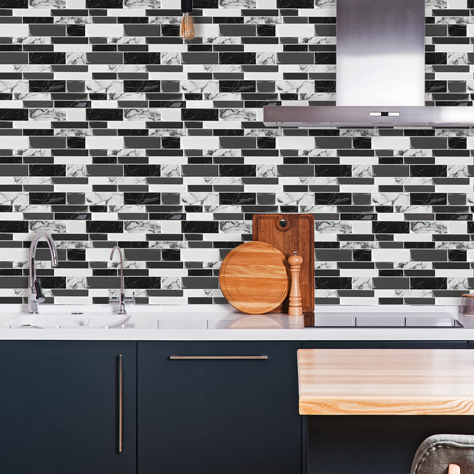 UISEBRT 10 hojas 3D para azulejos de baño, cocina, autoadhesivos, resistente al agua, azulejos de azulejos de pared, 30 x 30 cm, tipo A, mármol gris
