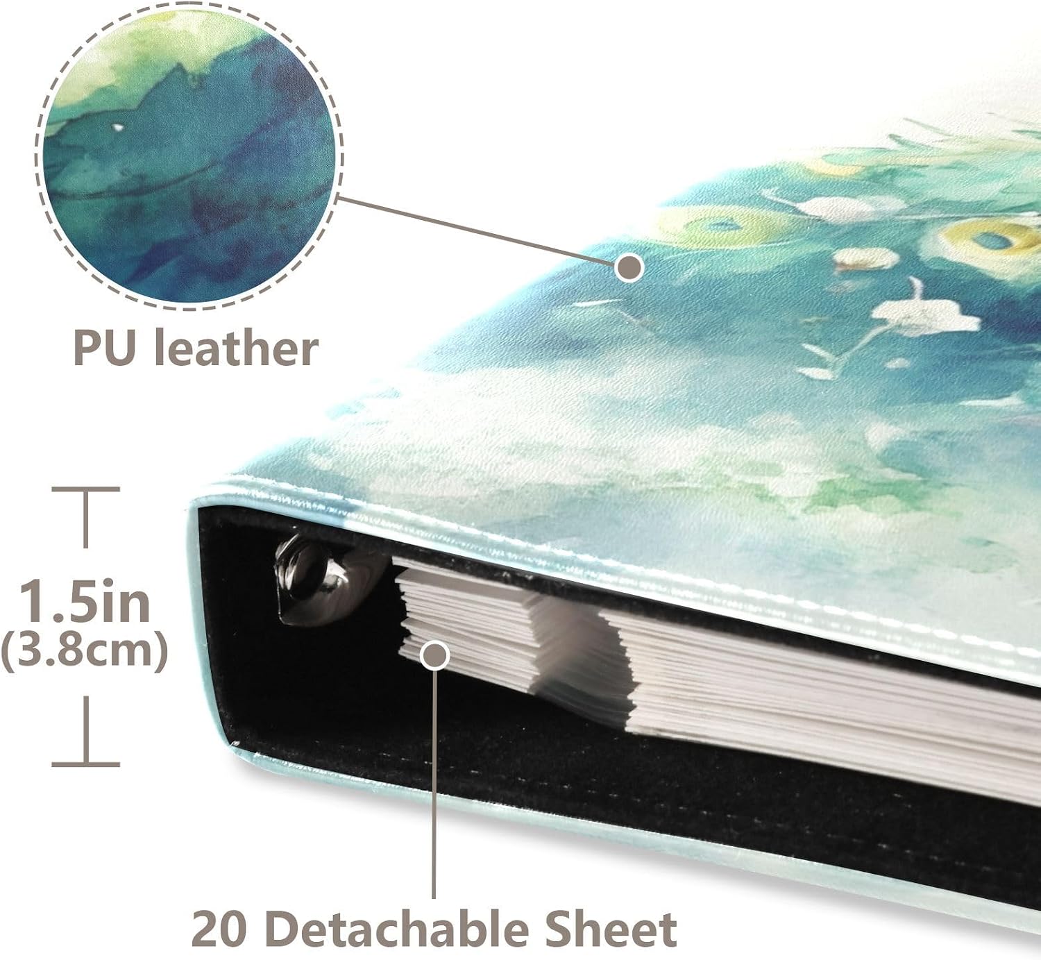 Watercolor Peacock Leather Photo Album Self Adhesive Scrapbook, 20 Detachable Pages DIY Scrapbook Album for Family Postcard Journal