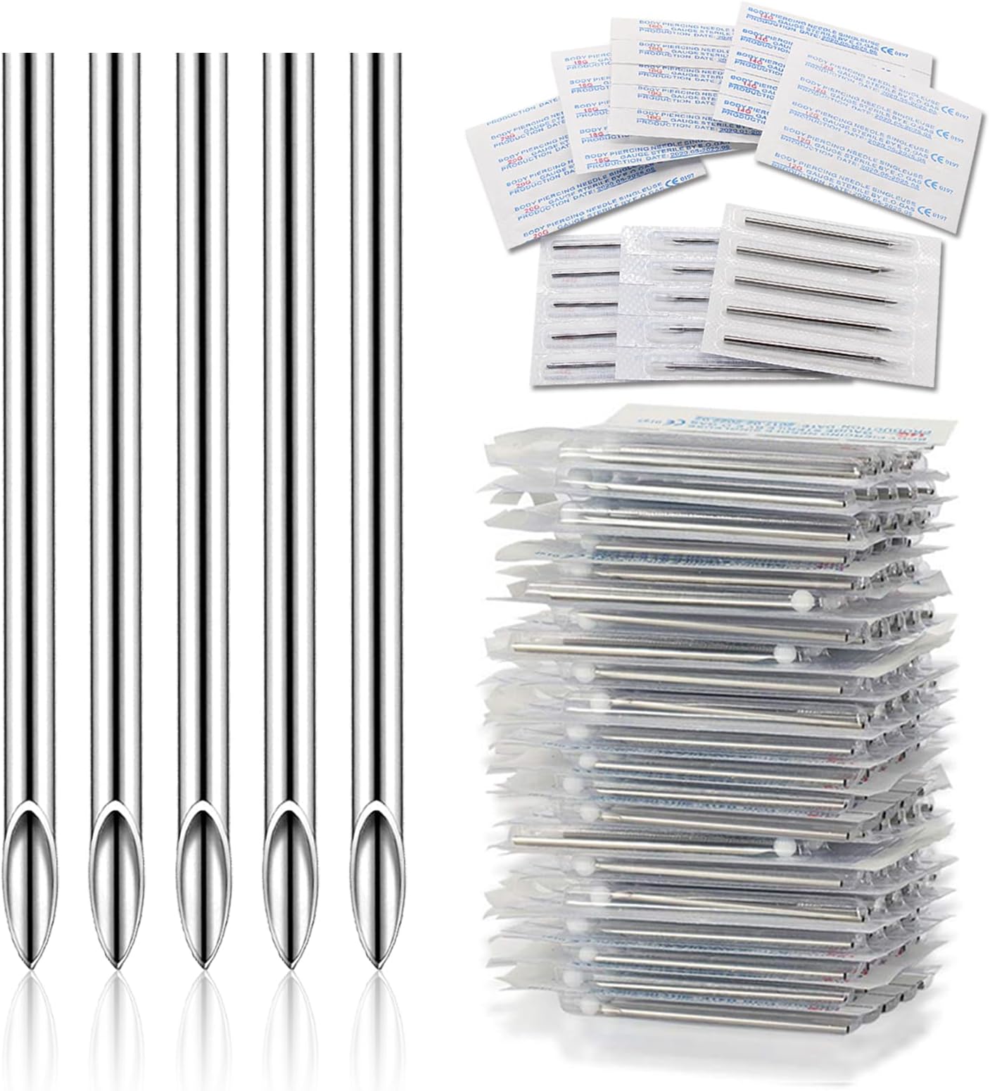 12G 50pcs Hollow Piercing Needles - 316L Stainless Steel Jewelry Needles, Extra Sharp & Smooth for Cartilage & Navel Piercing