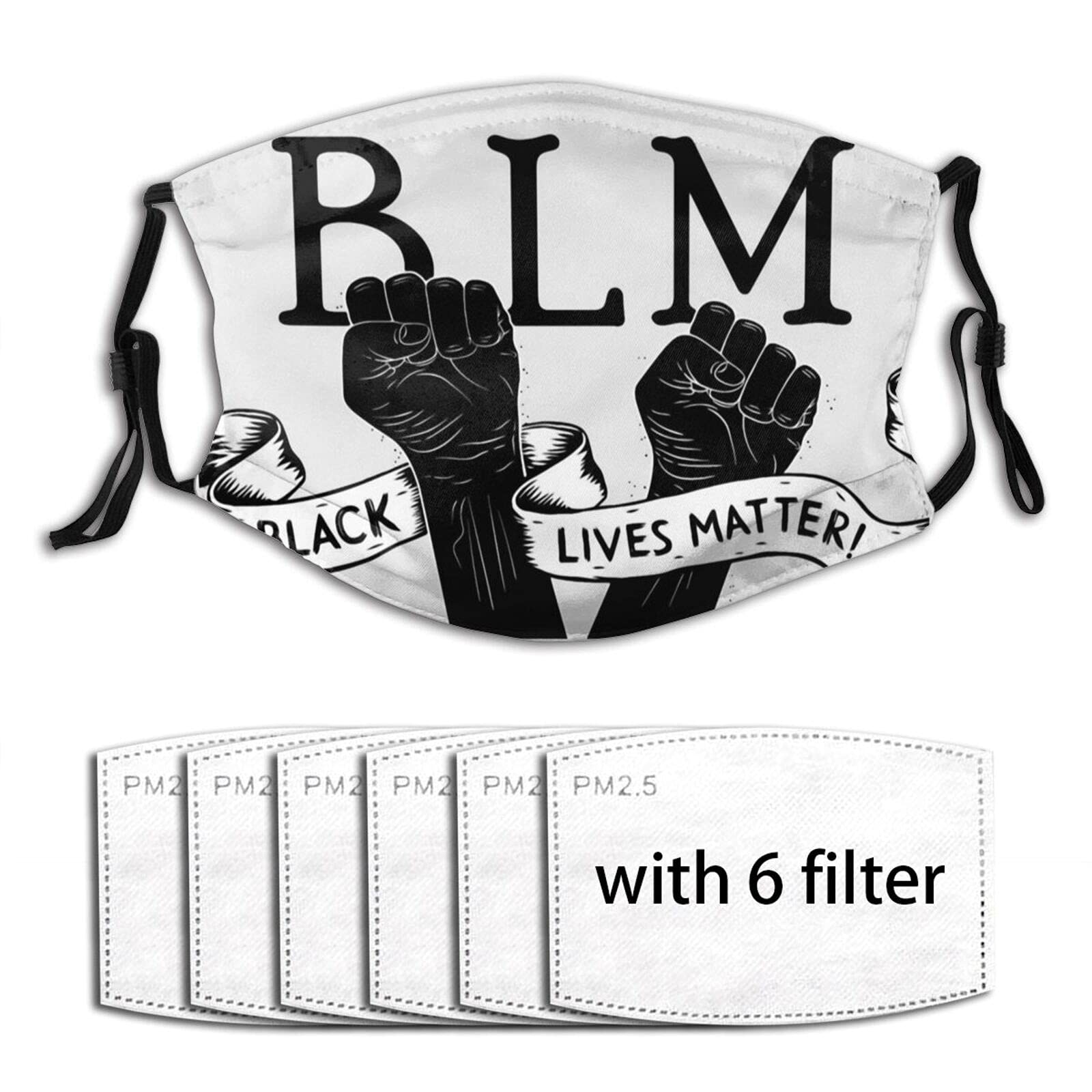 Black Lives Matter Face Mask with 6 Pcs Filters Washable Breathable Reusable Adjustable Balaclavas