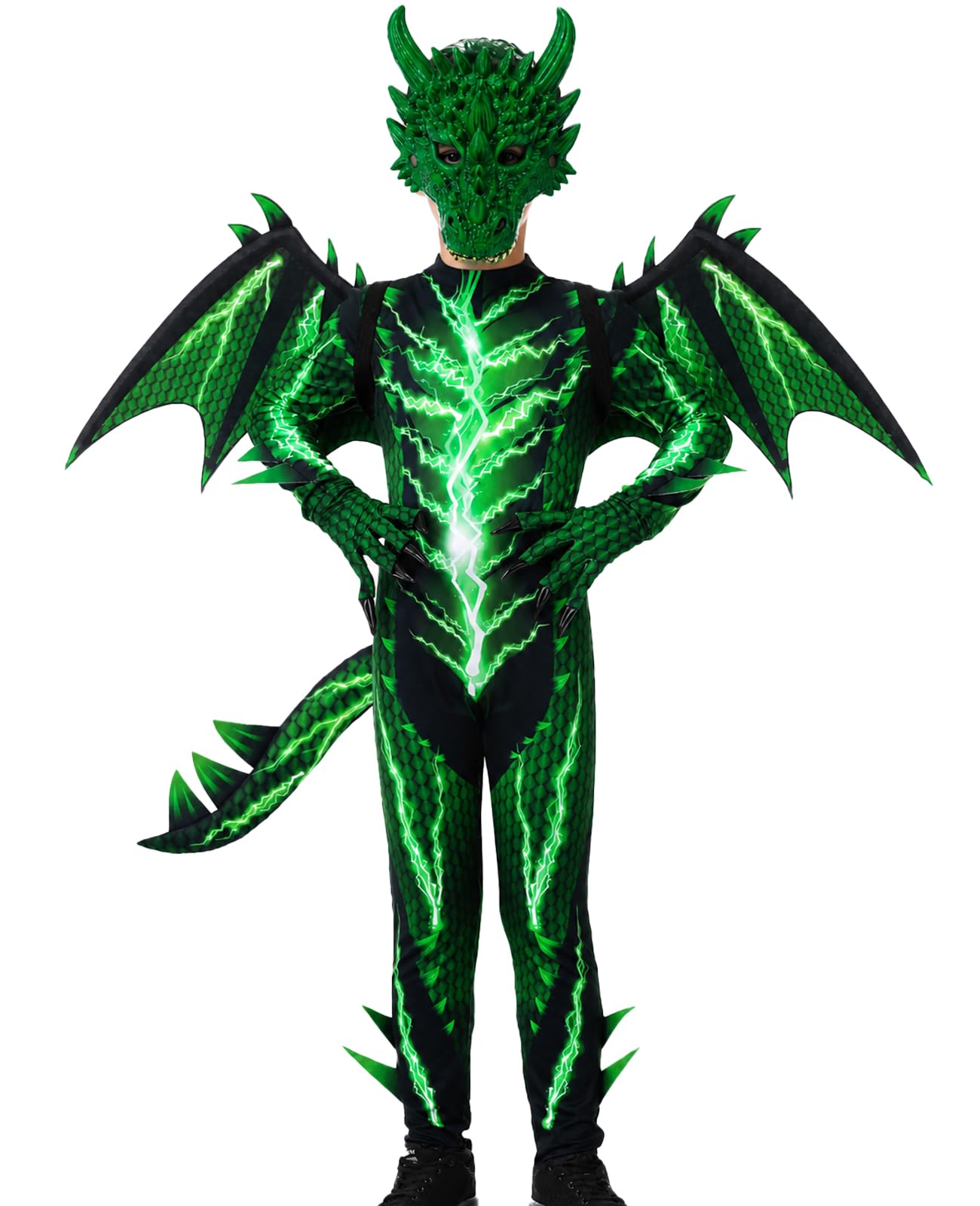 Dragon Costume Kids with Lightning Wings Mask Boys for Halloween
